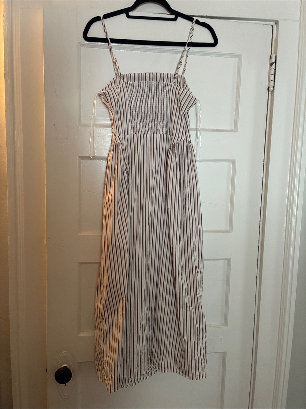 Maeve Anthropologie Brown Pinstripe Midi Dress - Picture 7 of 8